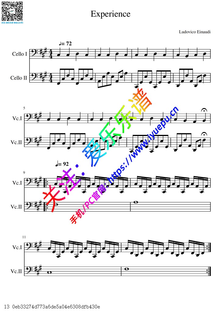 experience提琴曲谱,experience小提琴谱 鲁多维科 experience 时光定格 双大提琴二重奏总谱与分谱 乐谱曲谱