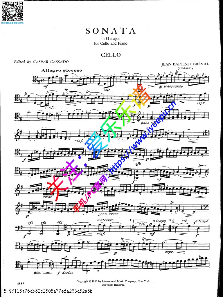 breval布列瓦尔g大调奏鸣曲op12 no5大提琴谱cassado