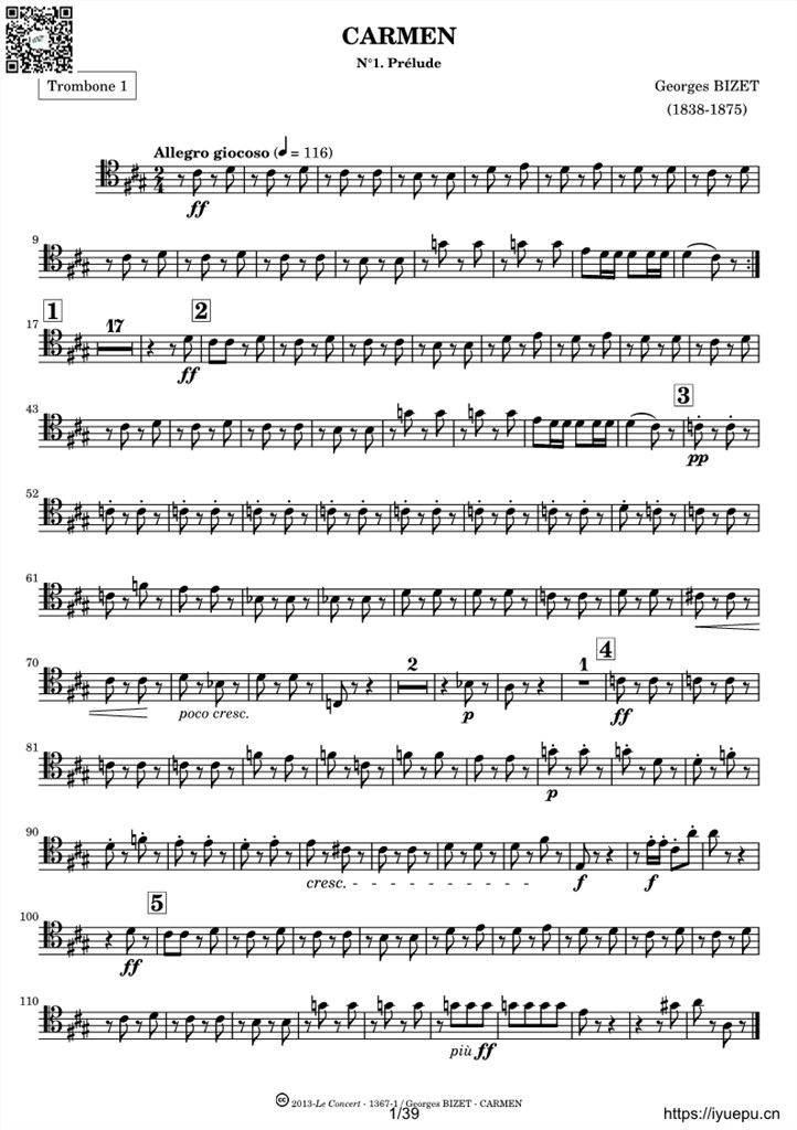 比才 卡门-序曲 BizetCarmen-Prelude-Score 管弦乐 交响乐团谱 分谱 乐谱曲谱总谱分谱伴奏音乐在线预览试听下载