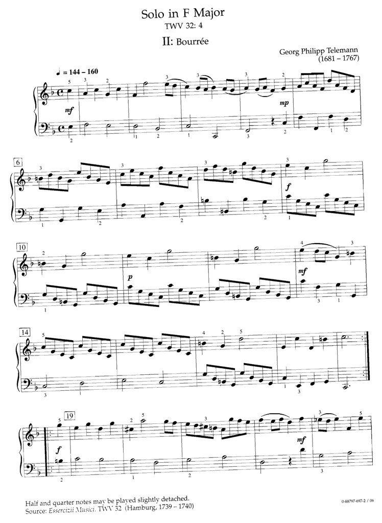 泰勒曼TWV32-4大调布列舞曲 钢琴谱 乐谱曲谱总谱分谱伴奏音乐在线预览试听下载