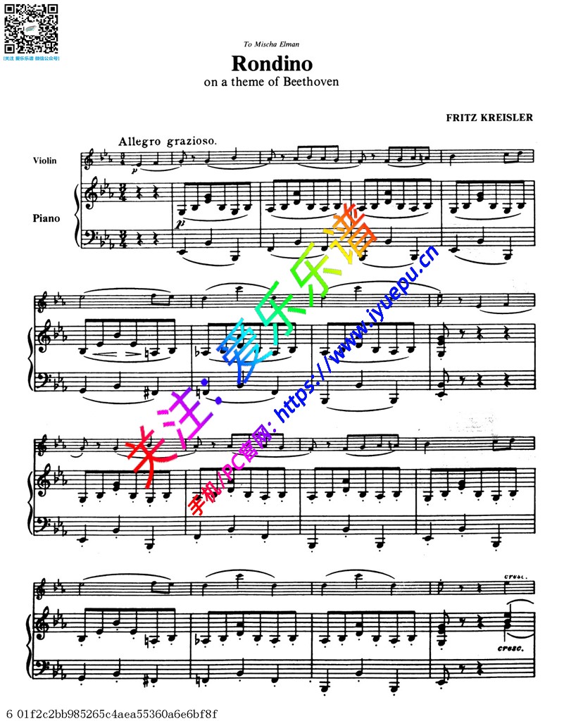 克莱斯勒Fritz Kreisler-Rondino on a Theme of Beethoven小提琴钢琴伴奏谱 乐谱曲谱总谱分谱伴奏音乐在线预览试听下载