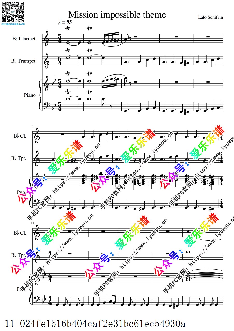 碟中谍主题曲 Mission Impossible 单簧管小号钢琴三重奏 总谱分谱 乐谱曲谱总谱分谱伴奏音乐在线预览试听下载