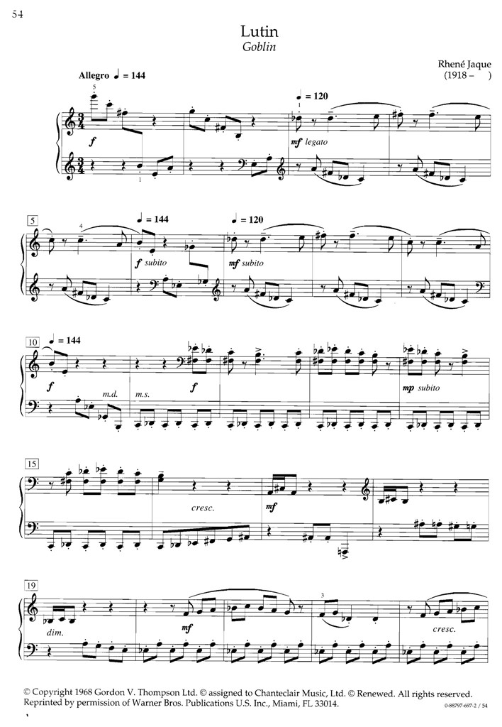 Rhene Jaque- Lutin -Goblin 钢琴谱 乐谱曲谱总谱分谱伴奏音乐在线预览试听下载