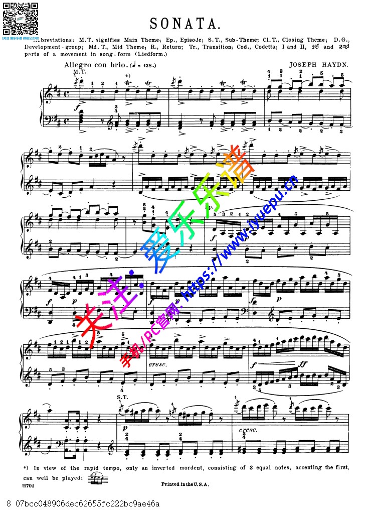 Haydn海顿D大调奏鸣曲 No50 Hob.XVI 37 钢琴谱 乐谱曲谱总谱分谱伴奏音乐在线预览试听下载