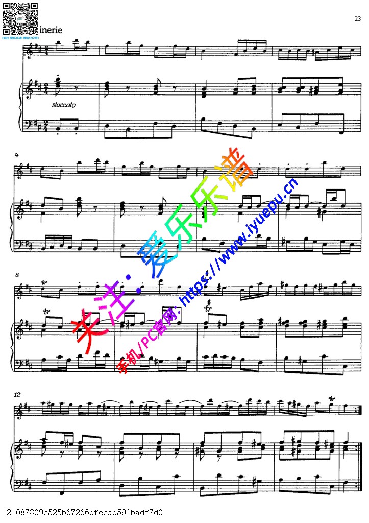 巴赫嬉戏曲 诙谐曲 Badinerie BWV1067-7 长笛钢琴伴奏谱-Bare-V 乐谱曲谱总谱分谱伴奏音乐在线预览试听下载