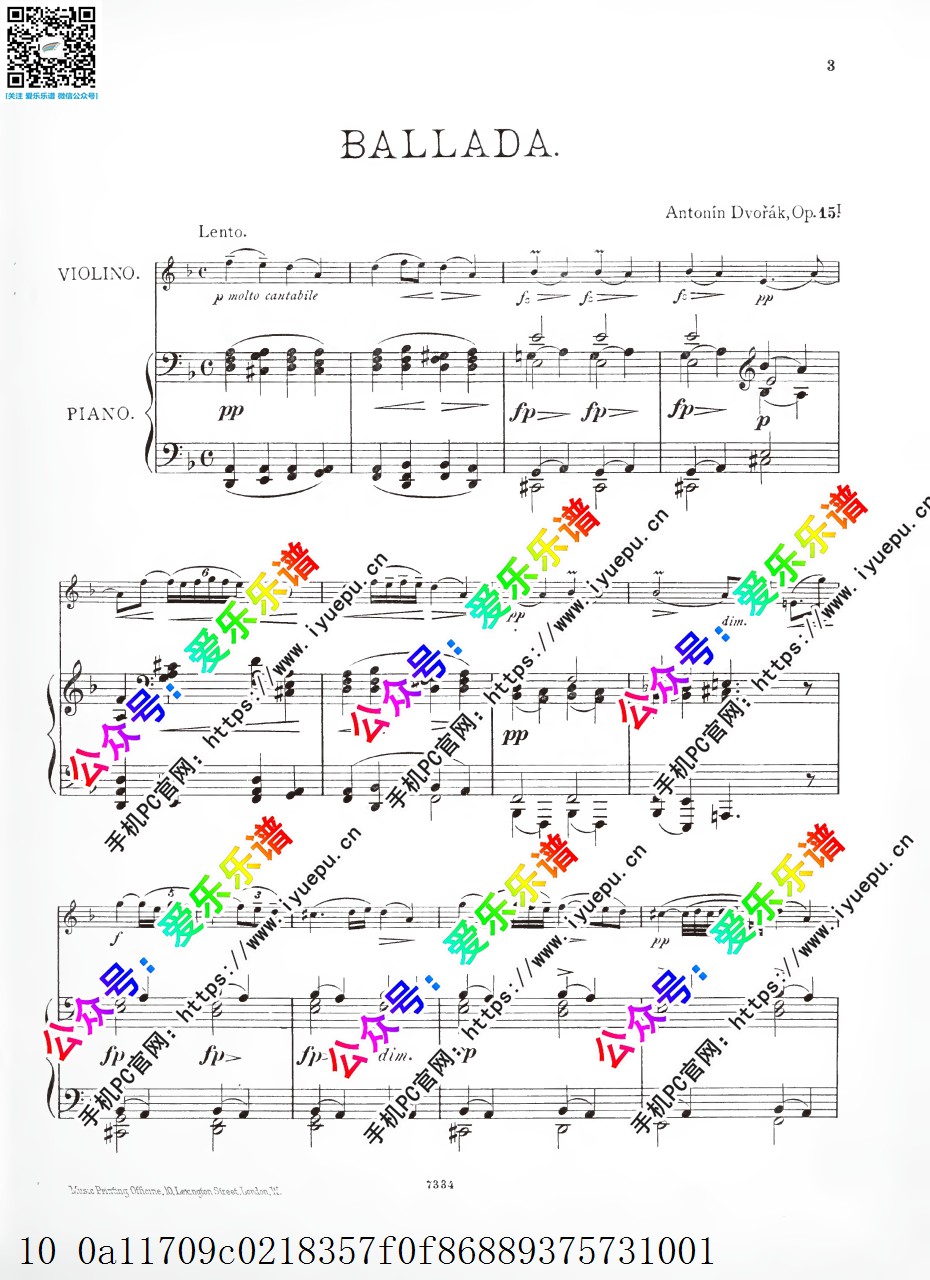 德沃夏克 叙事曲 Ballade Op.15 Dvorak 小提琴谱与钢琴伴奏谱 原版 乐谱曲谱总谱分谱伴奏音乐在线预览试听下载