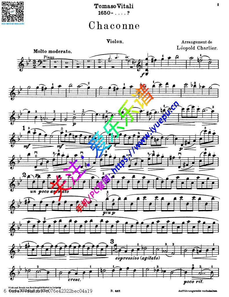 Vitali 维塔利 G小调恰空舞曲 Chaconne 小提琴谱 乐谱曲谱总谱分谱伴奏音乐在线预览试听下载