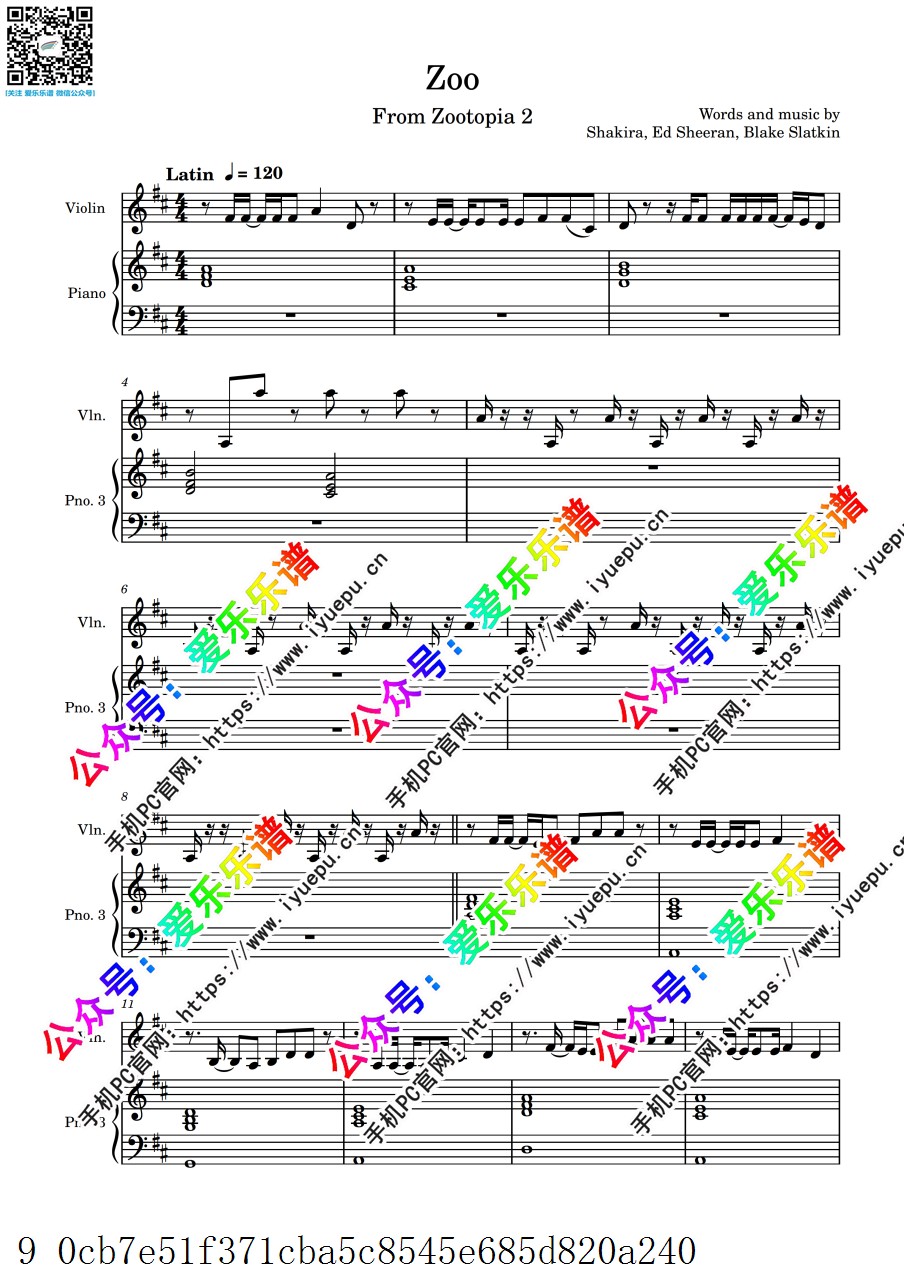 Zootopia2 疯狂动物城2主题曲 Zoo 小提琴谱与钢琴伴奏谱 乐谱曲谱总谱分谱伴奏音乐在线预览试听下载