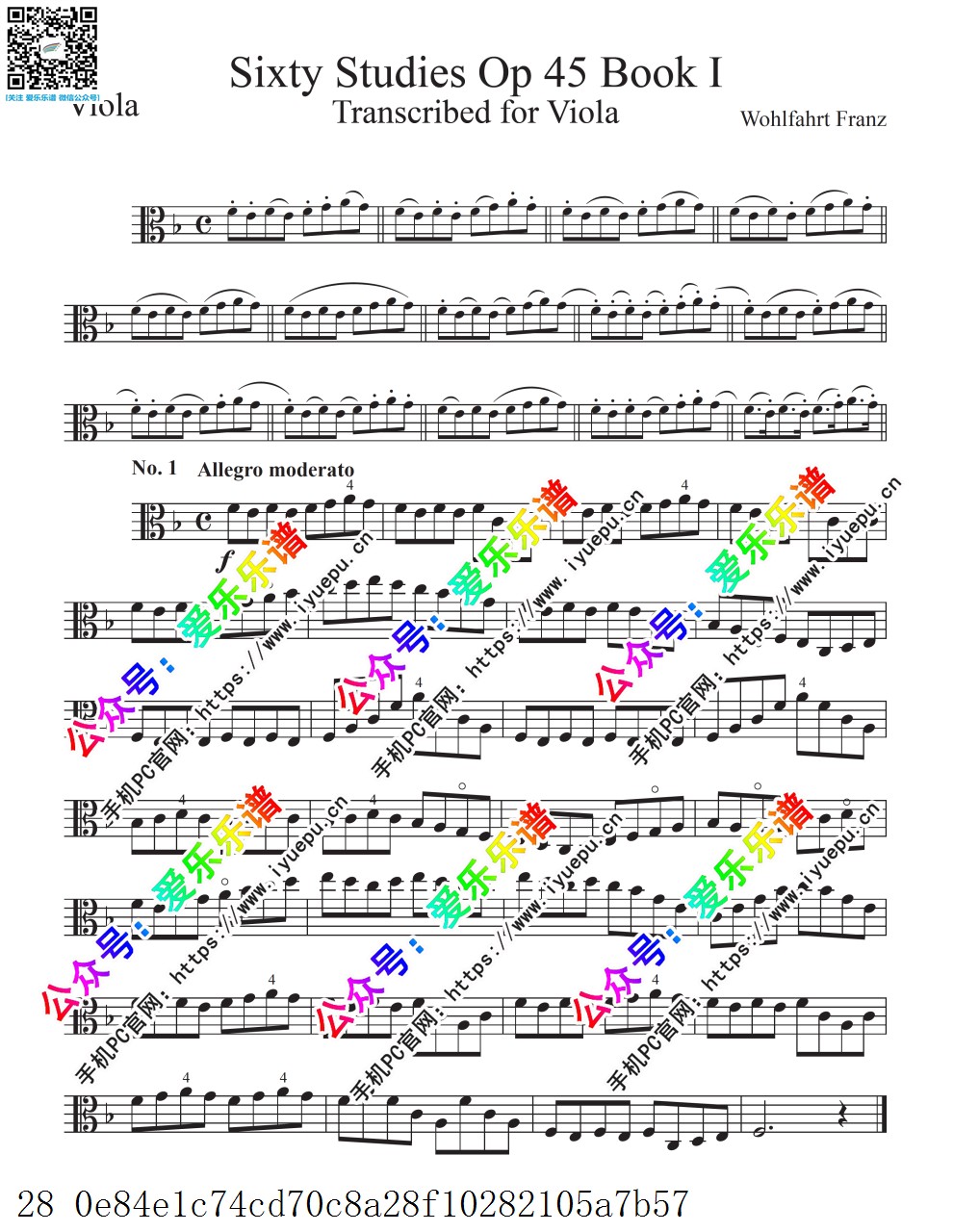 Wohlfahrt, Franz 沃尔法特 60 Studies for the Viola Op.45 中提琴练习曲 第一册 乐谱曲谱总谱分谱伴奏音乐在线预览试听下载
