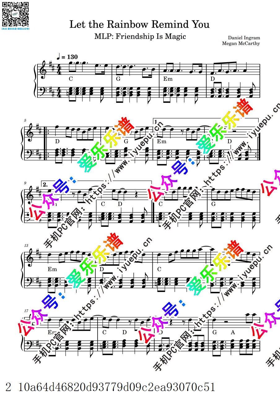 My Little Pony小马宝莉 Let the Rainbow Remind You 让彩虹告诉你 钢琴独奏谱 乐谱曲谱总谱分谱伴奏音乐在线预览试听下载
