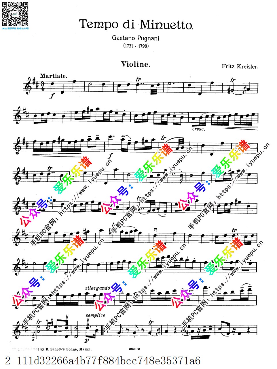 Keisler Tempo de Menuet in the Style of Pugnani 小提琴谱 乐谱曲谱总谱分谱伴奏音乐在线预览试听下载