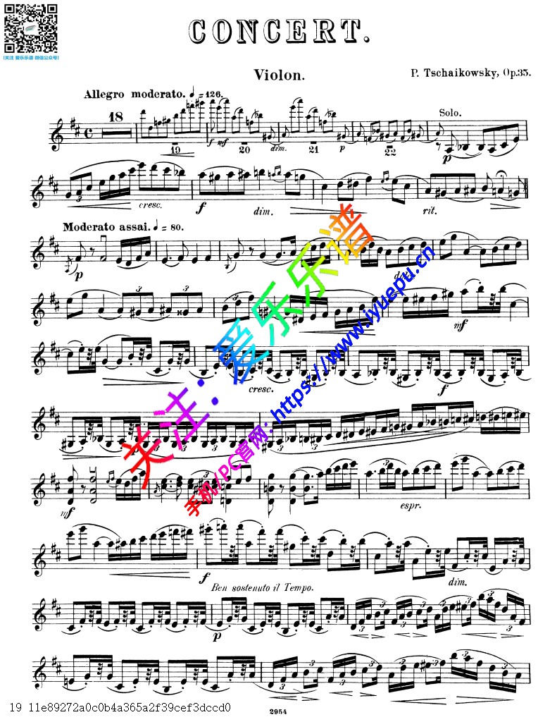 柴科夫斯基D大调小提琴协奏曲 Op35 小提琴谱 Rahter 乐谱曲谱总谱分谱伴奏音乐在线预览试听下载