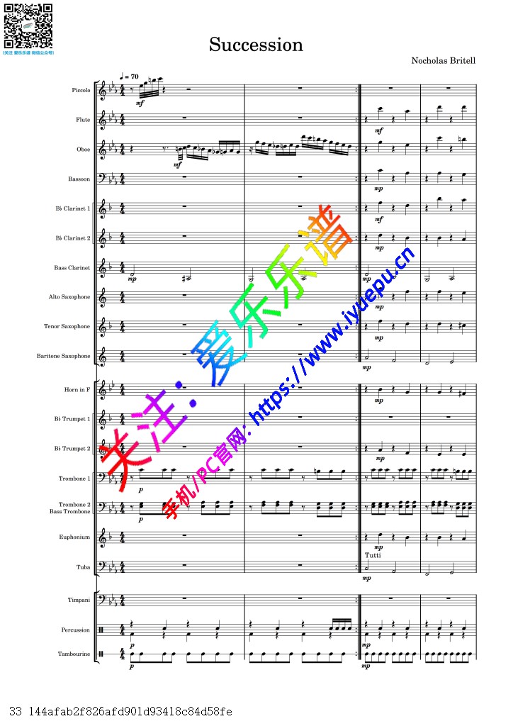 美剧《继承之战》主题曲 Succession Main Theme 打击乐与管乐队-总谱分谱 乐谱曲谱总谱分谱伴奏音乐在线预览试听下载