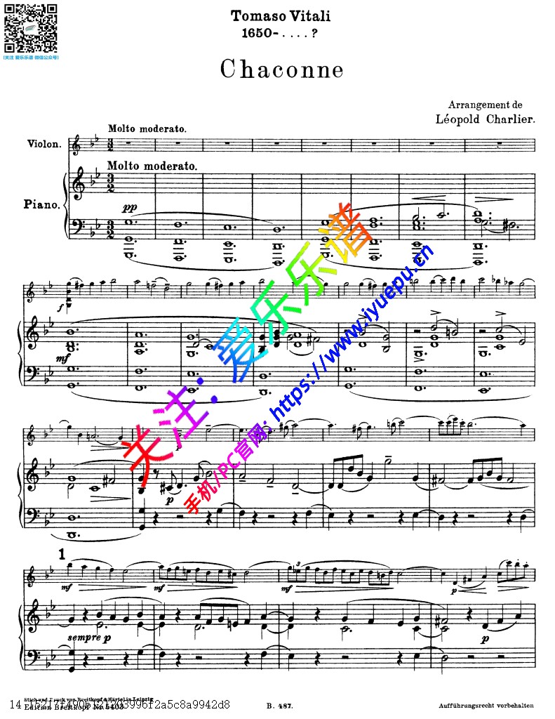 Vitali 维塔利 G小调恰空舞曲 Chaconne 小提琴钢琴伴奏谱 乐谱曲谱总谱分谱伴奏音乐在线预览试听下载