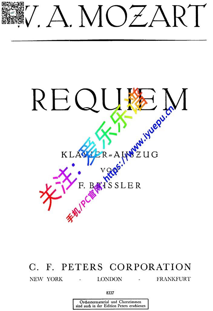 mozart requiem莫扎特D小调安魂弥撒曲 KV 626 全套1-12章 钢琴伴奏四声部合唱谱 乐谱曲谱总谱分谱伴奏音乐在线预览试听下载