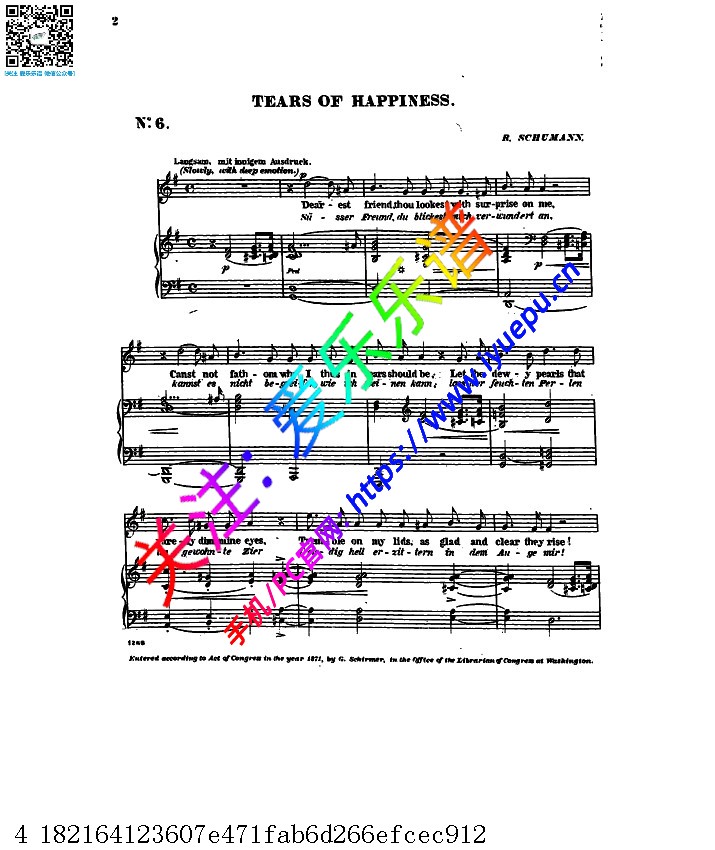 舒曼 Op42 Tears of happiness 声乐谱 钢琴伴奏谱 乐谱曲谱总谱分谱伴奏音乐在线预览试听下载