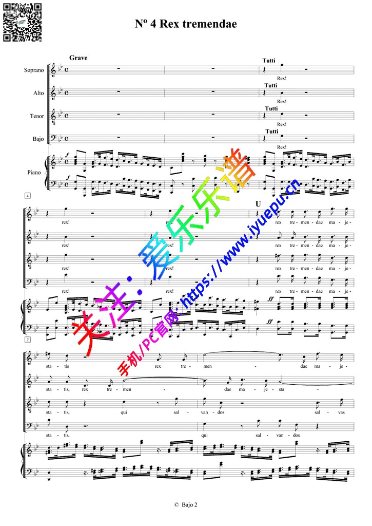 No4 Rex tremendae莫扎特安魂曲 KV 626 四声部合唱谱 钢琴伴奏谱 乐谱曲谱总谱分谱伴奏音乐在线预览试听下载