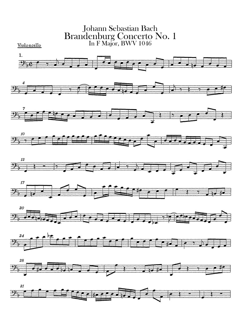 巴赫第一勃兰登堡协奏曲BWV1046 管弦乐队谱 大提琴分谱 乐谱曲谱总谱分谱伴奏音乐在线预览试听下载