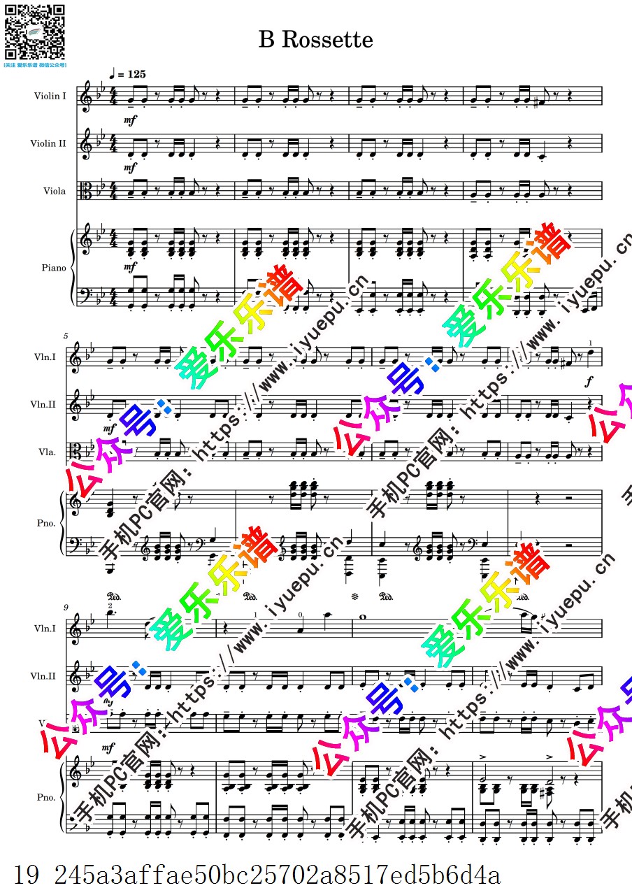 韩剧 白色巨塔 插曲 B Rossette 2小提琴中提琴钢琴四重奏 总谱分谱 乐谱曲谱总谱分谱伴奏音乐在线预览试听下载