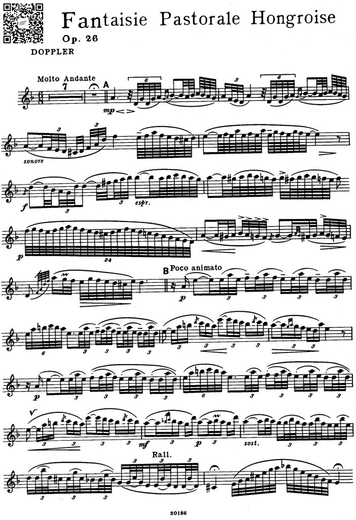 多普勒 匈牙利田园幻想曲Op26 Fantaisie Pastorale Hongroise长笛谱-1 乐谱曲谱总谱分谱伴奏音乐在线预览试听下载