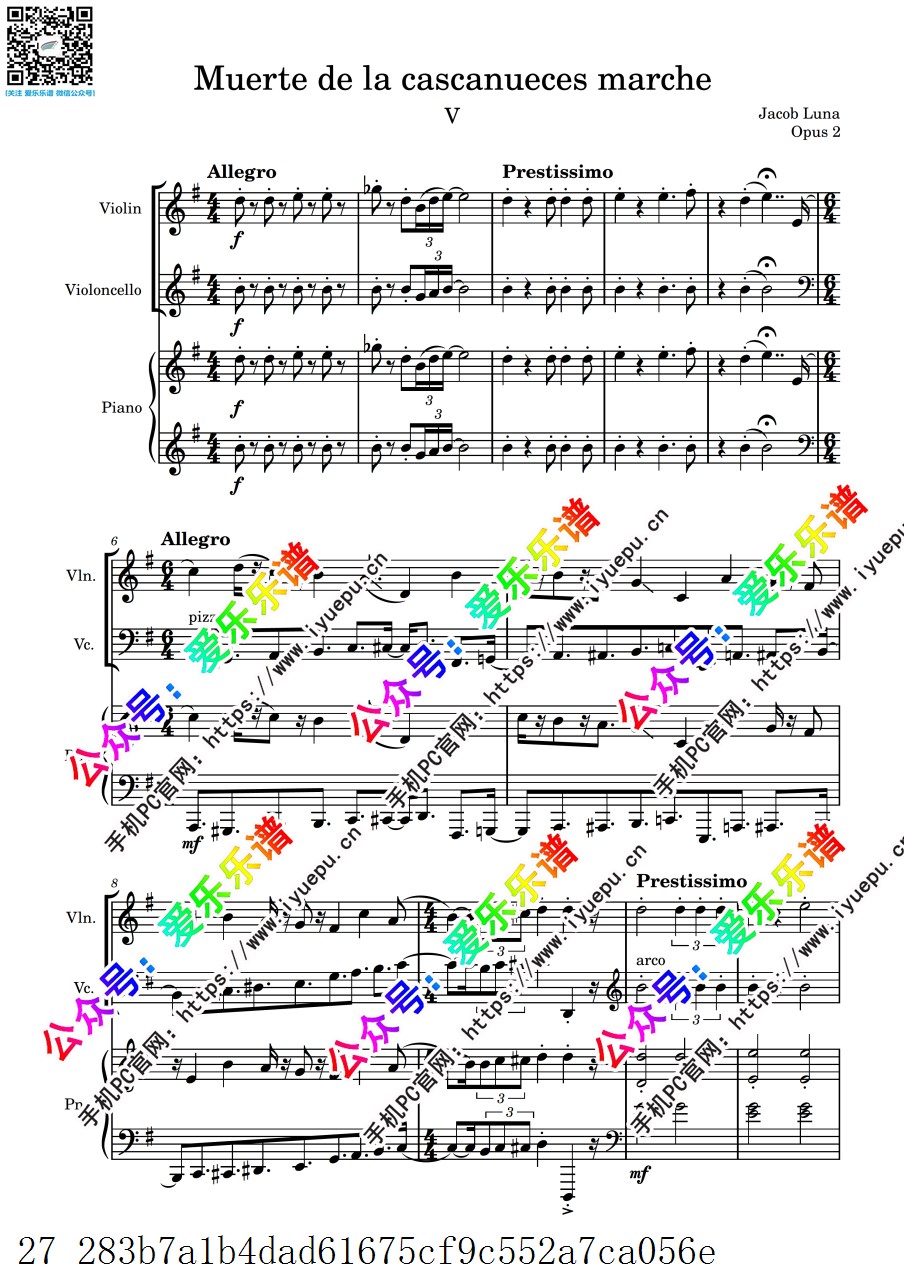 Tchaikovsky柴科夫斯基 March from The Nutcracker Suite Op.71a 胡桃夹子-进行曲 小提琴大提琴钢琴 三重奏 总分谱 乐谱曲谱总谱分谱伴奏音乐在线预览试听下载