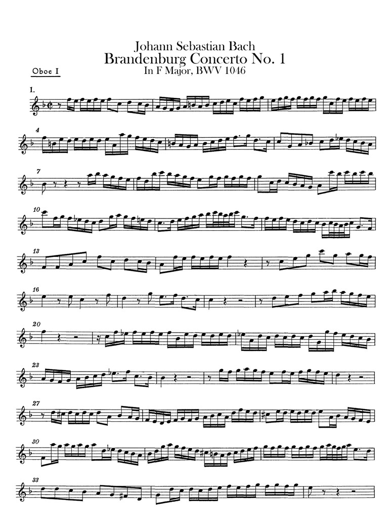 巴赫第一勃兰登堡协奏曲BWV1046 管弦乐队谱 双簧管I-III分谱 乐谱曲谱总谱分谱伴奏音乐在线预览试听下载