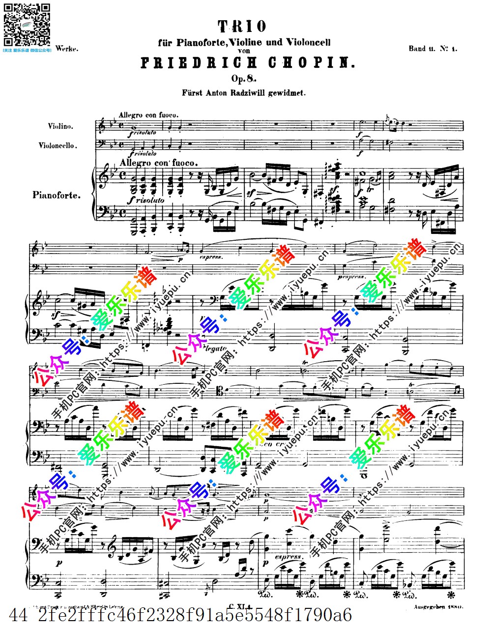 Chopin肖邦 Piano Trio Op.8 g小调 小提琴大提琴钢琴三重奏 总谱分谱 BH大熊原版 乐谱曲谱总谱分谱伴奏音乐在线预览试听下载