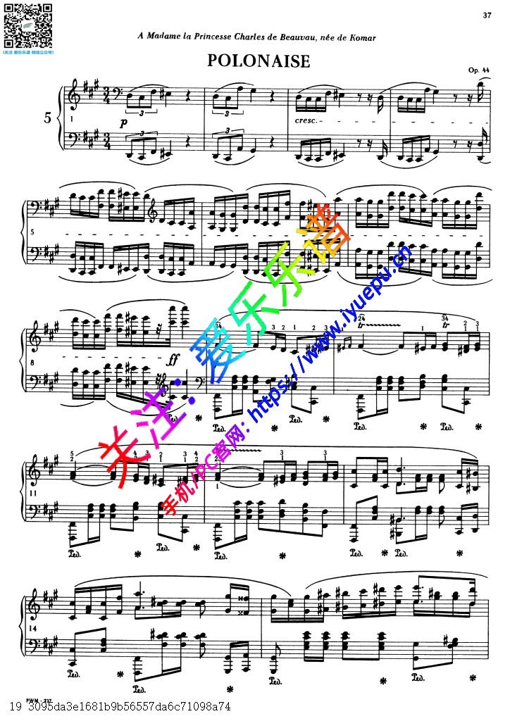Chopin 肖邦升f小调波兰舞曲Polonaise in F-sharp minor Op.44 钢琴谱PWN 乐谱曲谱总谱分谱伴奏音乐在线预览试听下载