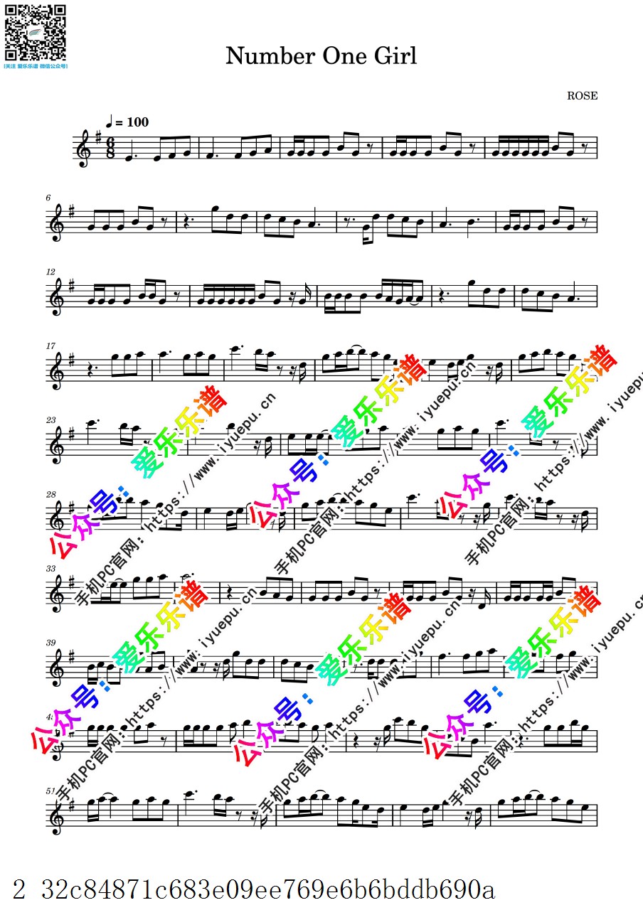 Rose - Number One Girl 第一名女孩 小提琴独奏谱 乐谱曲谱总谱分谱伴奏音乐在线预览试听下载