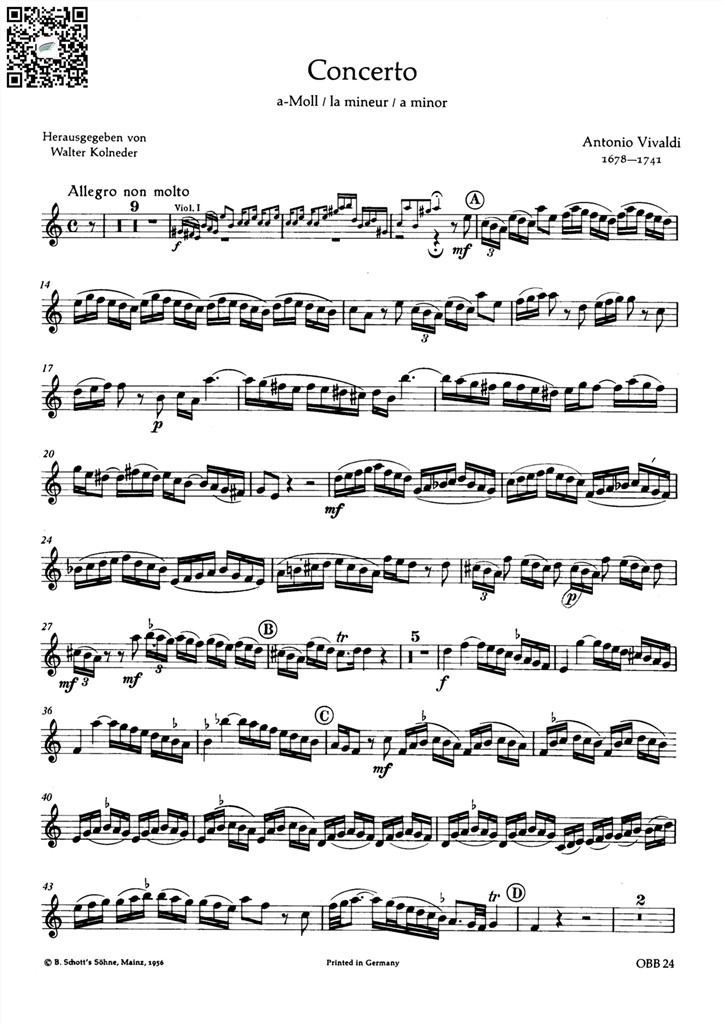 安东尼奥·维瓦尔第 a小调协奏曲 双簧管谱与钢琴伴奏谱 Antonio Vivaldi - Concerto in a minor for Oboe 乐谱曲谱总谱分谱伴奏音乐在线预览试听下载