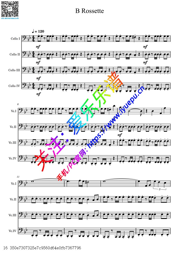 韩剧 白色巨塔 插曲 B Rossette 4大提琴四重奏-总谱与分谱V2 乐谱曲谱总谱分谱伴奏音乐在线预览试听下载