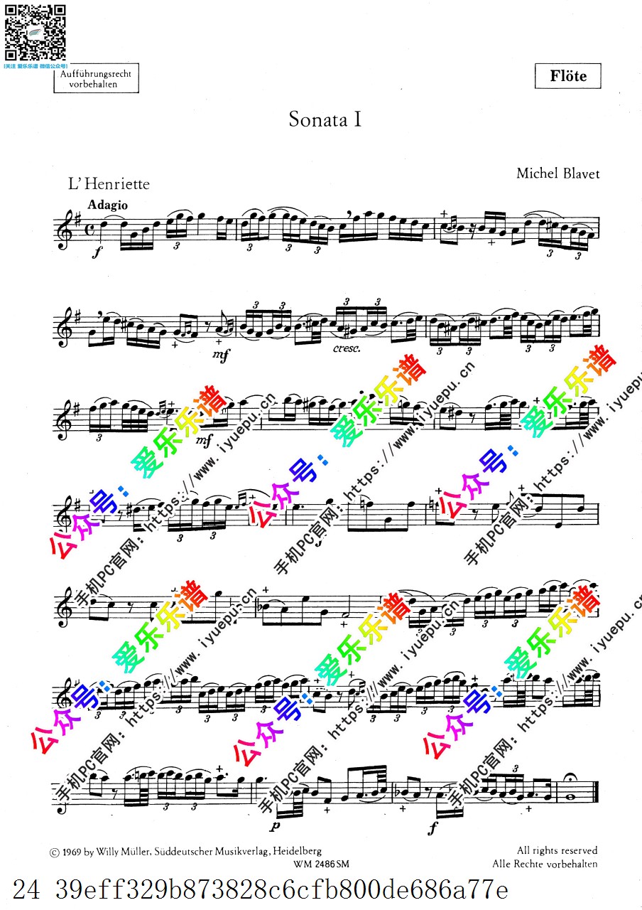 Blavet布拉维 6 Flute Sonatas Op.2 No.1-3长笛奏鸣曲 长笛谱 乐谱曲谱总谱分谱伴奏音乐在线预览试听下载