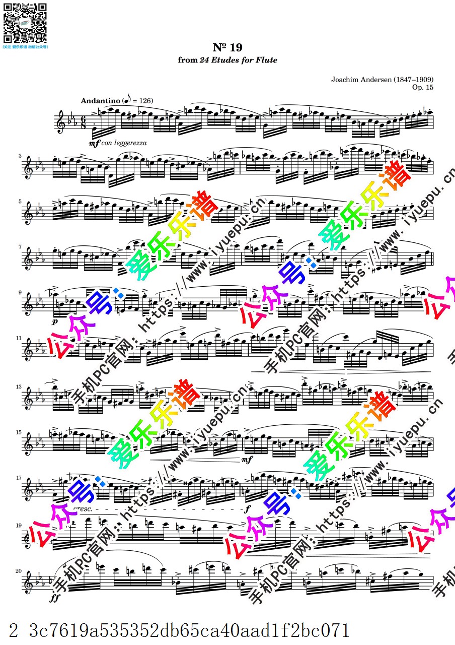 Andersen Joachim安德森 24 Etudes for Flute Op.15 No.19 24首长笛练习曲 长笛谱 乐谱曲谱总谱分谱伴奏音乐在线预览试听下载