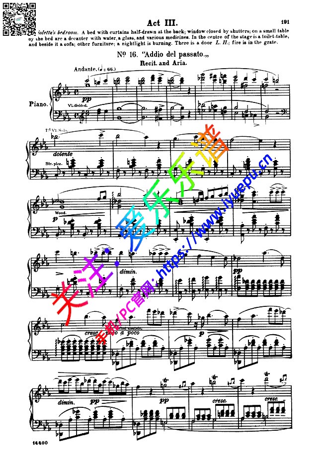 茶花女 La travilata ActIII No16 Addio del passato 钢伴声乐独唱谱 乐谱曲谱总谱分谱伴奏音乐在线预览试听下载