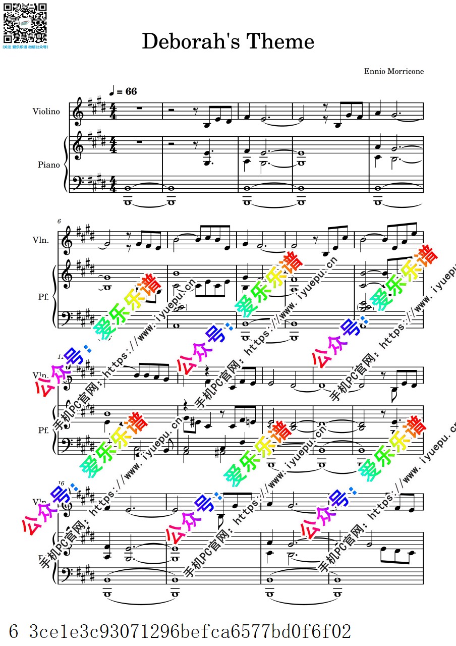 莫里康 Deborah's Theme 黛博拉的主题 选自美国往事 小提琴谱与钢琴伴奏谱 总分谱 乐谱曲谱总谱分谱伴奏音乐在线预览试听下载