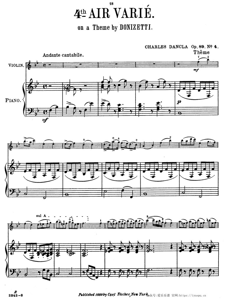 Dancla丹克拉第四变奏曲 多尼采蒂主题与变奏曲 Op.89 No.4 小提琴钢伴谱 乐谱曲谱总谱分谱伴奏音乐在线预览试听下载