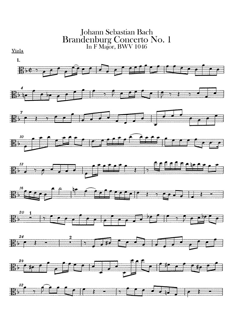 巴赫第一勃兰登堡协奏曲BWV1046 管弦乐队谱 中提琴分谱 乐谱曲谱总谱分谱伴奏音乐在线预览试听下载