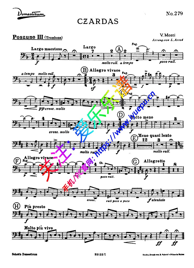 Monti Czardas 查尔达什舞曲 蒙蒂 管弦乐谱 钢琴伴奏  长号3分谱 乐谱曲谱总谱分谱伴奏音乐在线预览试听下载