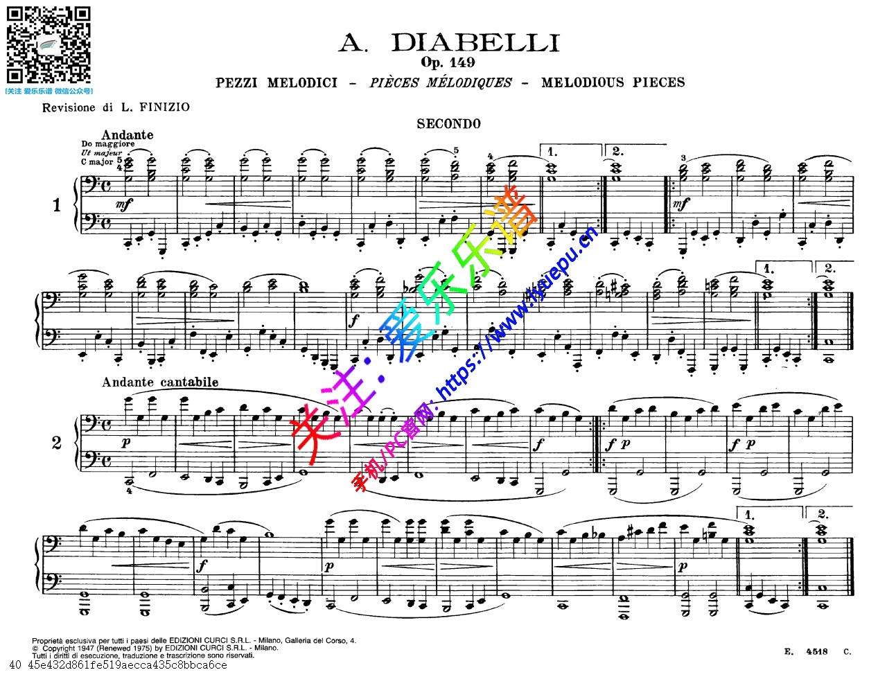 Diabelli Anton迪亚贝利 28 Melodische Ubungsstücke Op.149 28首旋律练习 钢琴四手联弹 钢琴谱 LF 乐谱曲谱总谱分谱伴奏音乐在线预览试听下载