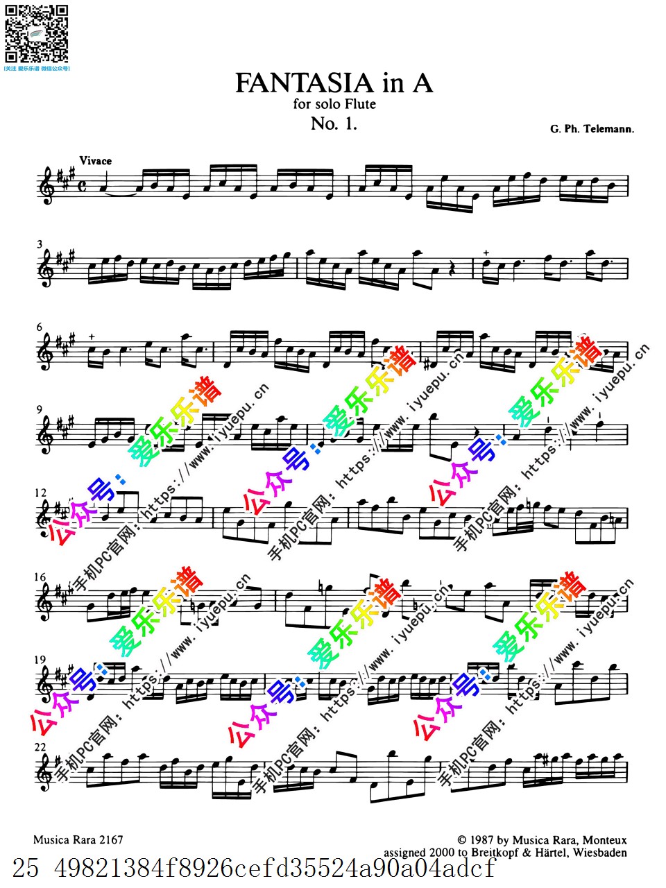 Telemann泰勒曼 十二首长笛幻想曲 12 Fantasias for Flute 长笛谱 BH 乐谱曲谱总谱分谱伴奏音乐在线预览试听下载
