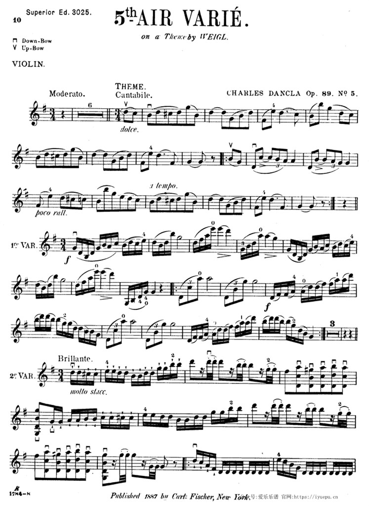 Dancla丹克拉第五变奏曲 韦格尔主题与变奏曲 Op.89 No.5 小提琴谱 乐谱曲谱总谱分谱伴奏音乐在线预览试听下载
