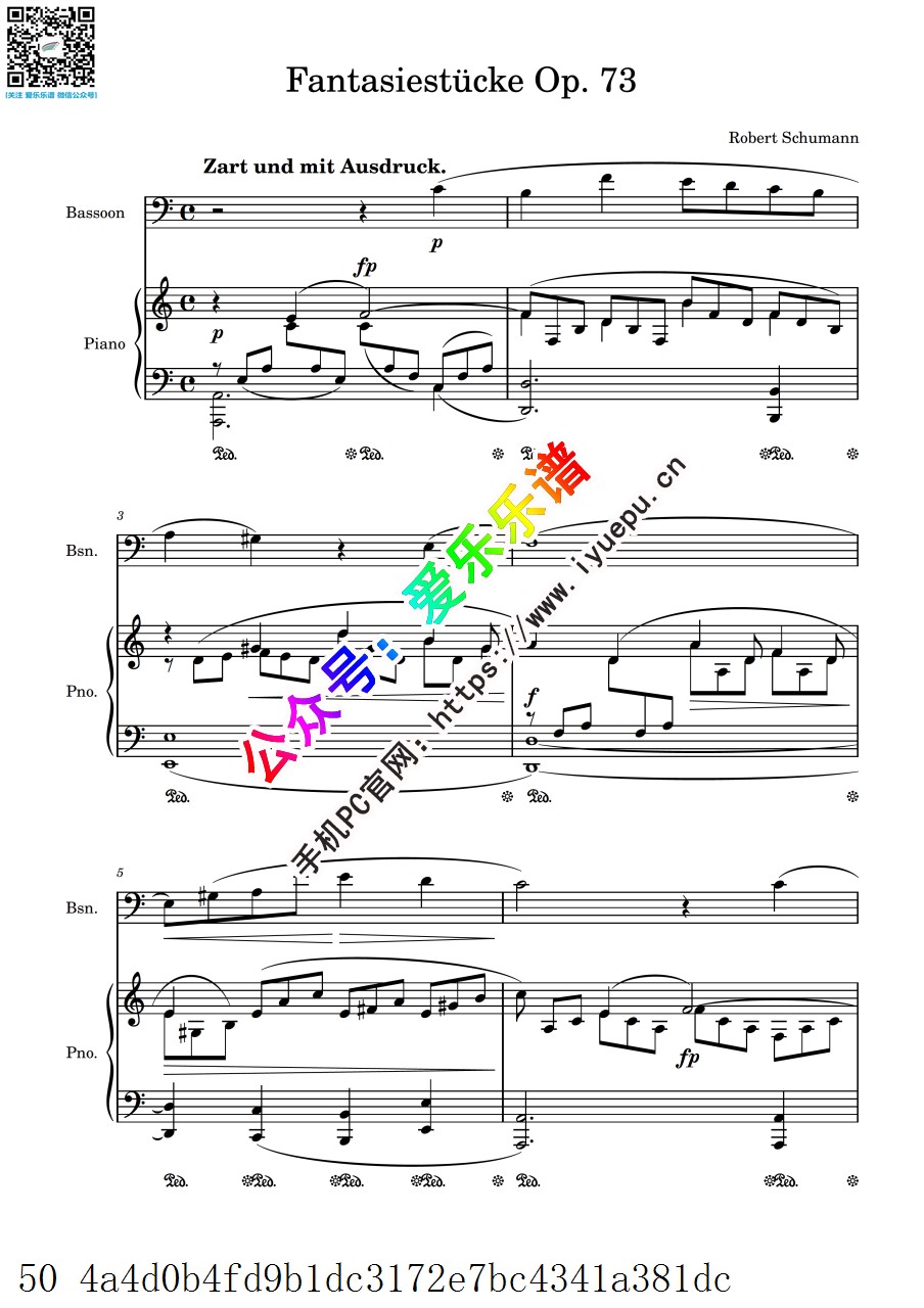 Schumann舒曼 Fantasiestucke Op.73 幻想曲 大管(巴松)谱与钢琴伴奏谱 总分谱 乐谱曲谱总谱分谱伴奏音乐在线预览试听下载