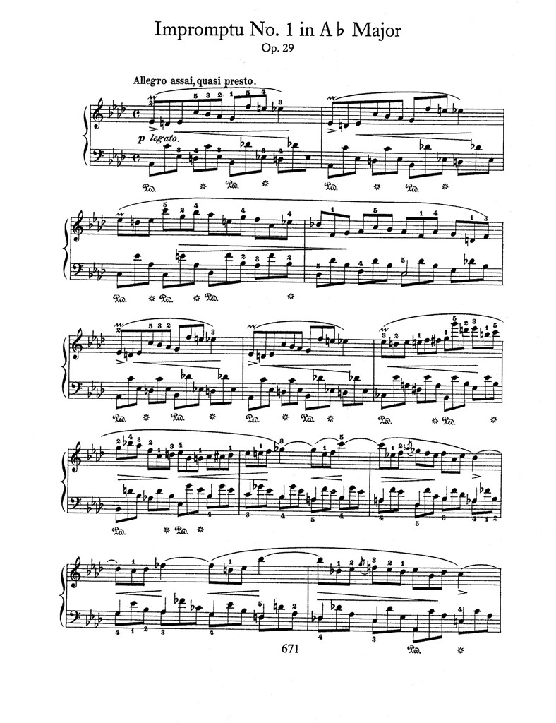 肖邦即兴曲 全四首 钢琴谱 有踏板指法 乐谱曲谱总谱分谱伴奏音乐在线预览试听下载