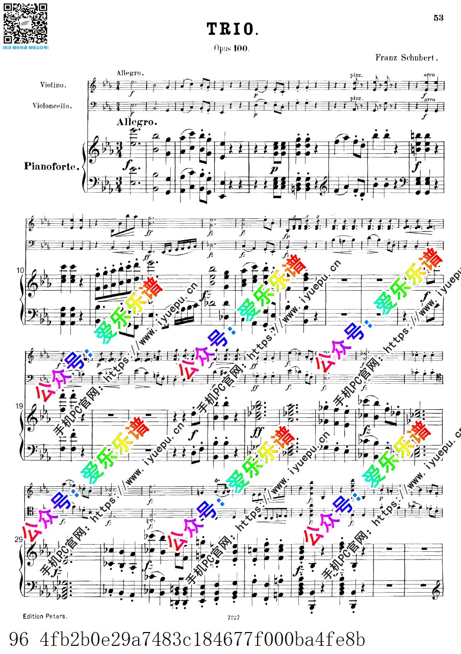 舒伯特第二钢琴三重奏Piano Trio in E-flat major, D.929 OP.100 Schubert 小大提琴钢琴总谱与弦乐分谱 Peters 乐谱曲谱总谱分谱伴奏音乐在线预览试听下载