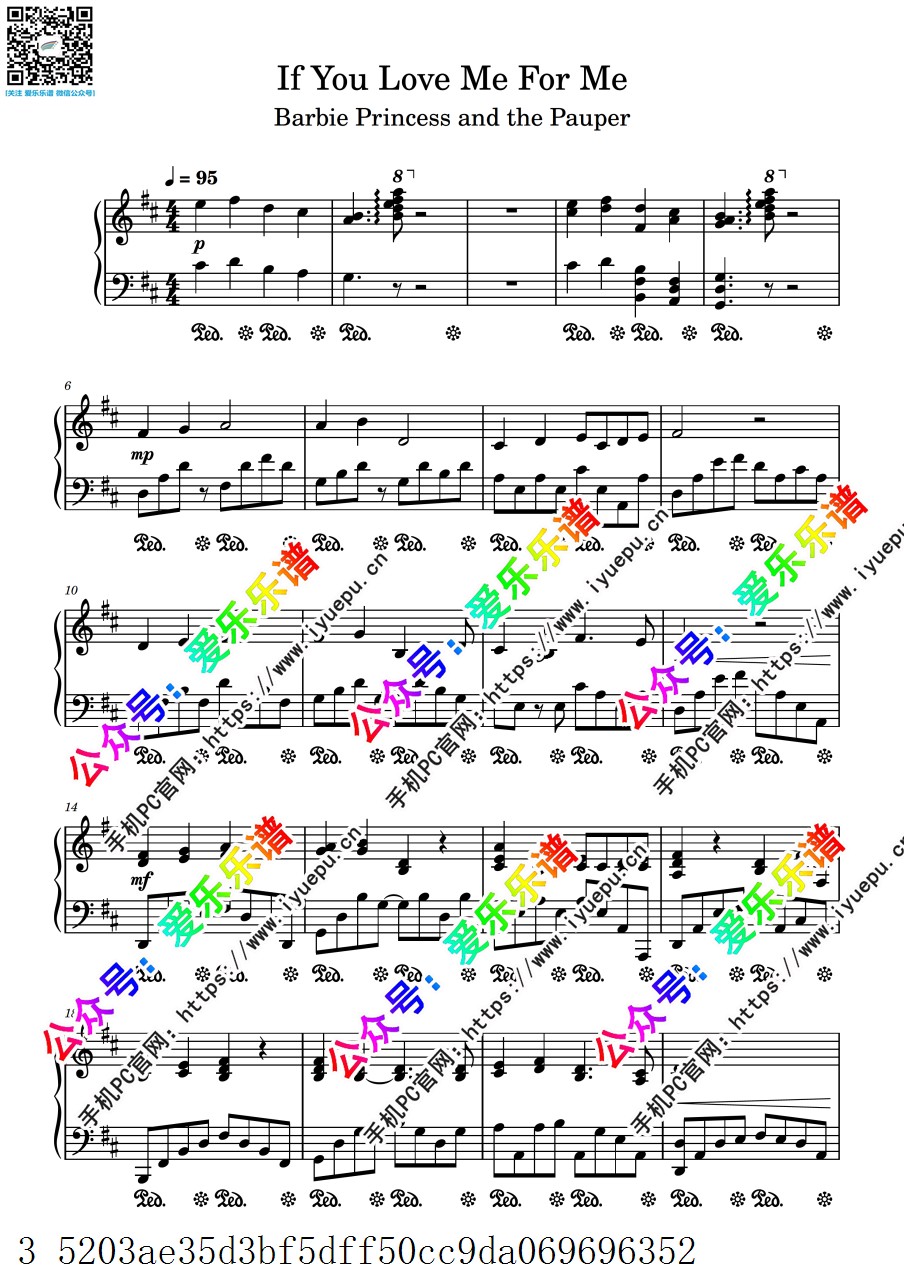 芭比之真假公主插曲 If You Love Me For Me 钢琴谱 乐谱曲谱总谱分谱伴奏音乐在线预览试听下载