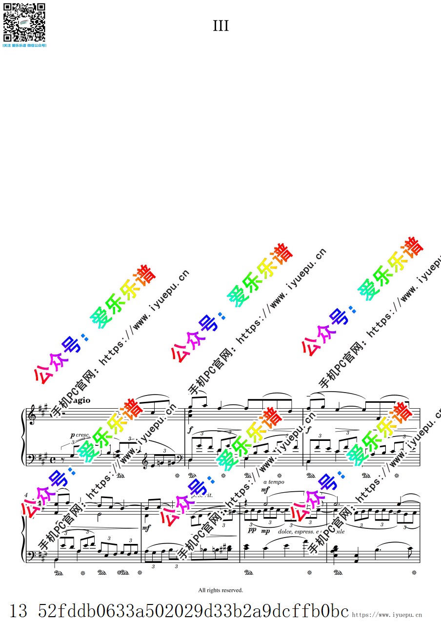 Rachmaninoff拉赫玛尼诺夫第二交响曲 第三乐章 Symphony No.2 Op.27 III 钢琴谱 独奏 乐谱曲谱总谱分谱伴奏音乐在线预览试听下载