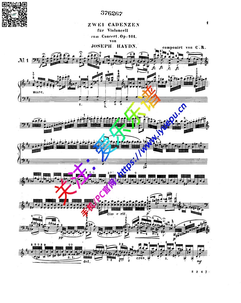 海顿D大调第二大提琴协奏曲 Op101大提琴华彩段 Bockmühl-Goltermann 乐谱曲谱总谱分谱伴奏音乐在线预览试听下载