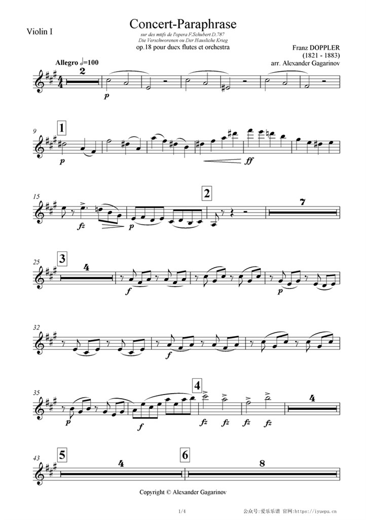 ViolinI多普勒 Concert paraphraseOp18 交响乐管弦乐团队谱 小提琴I分谱 乐谱曲谱总谱分谱伴奏音乐在线预览试听下载
