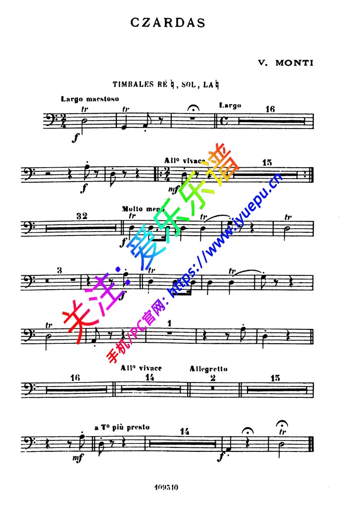 Monti Czardas 查尔达什舞曲 蒙蒂 管弦乐谱 钢琴伴奏  定音鼓分谱 乐谱曲谱总谱分谱伴奏音乐在线预览试听下载