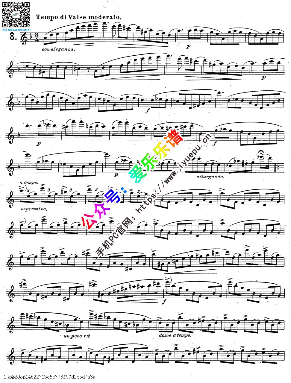 E.Kohler 科勒d调 长笛中级练习曲 Study in D minor 卷二 OP.33 NO.8 乐谱曲谱总谱分谱伴奏音乐在线预览试听下载